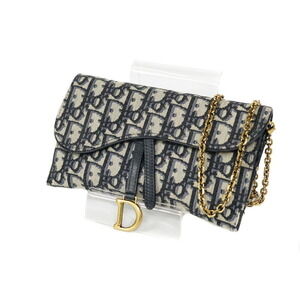 DIOR Saddle Wallet Chain Oblique Jacquard Long Navy Blue